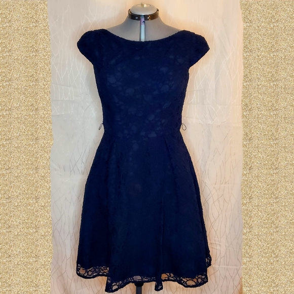 Morilee Navy Knee Length Lace Bridesmaid Dress - Picture 8 of 9